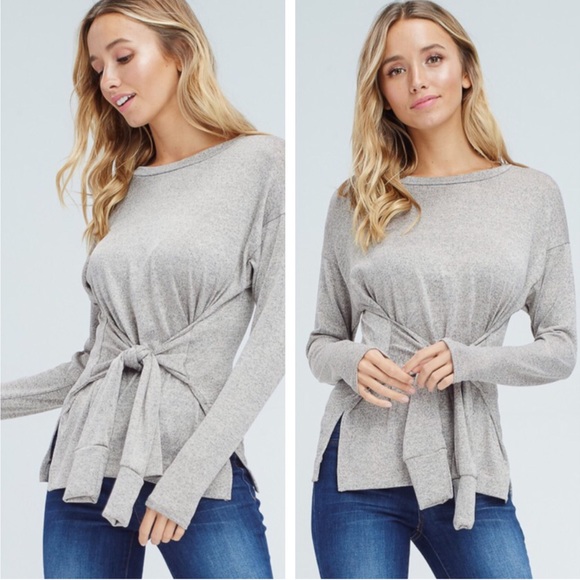 PERRY- Tie Front Melange Knit Top - Picture 3 of 5